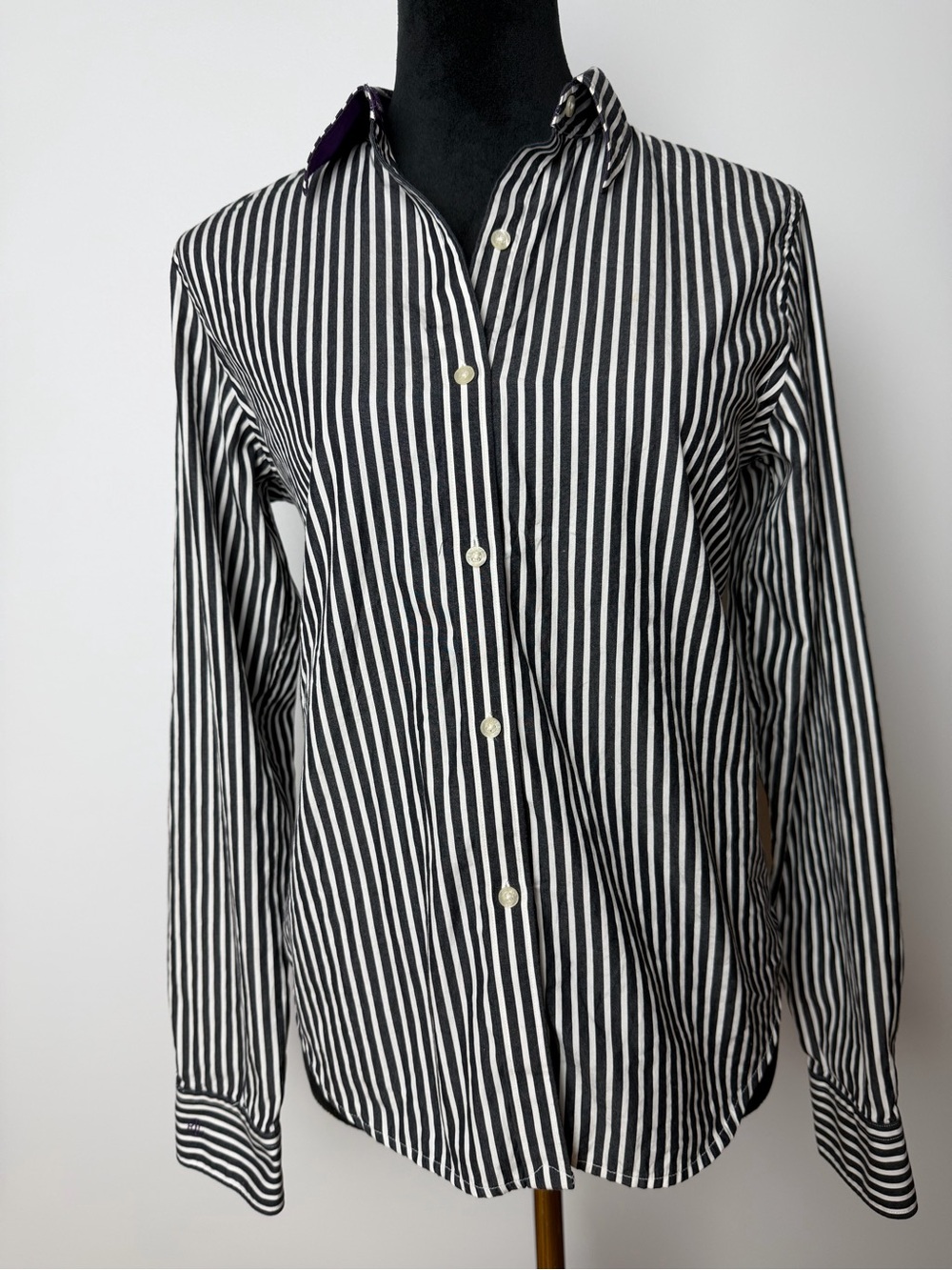 Ralph Lauren Black and White Vertical Stripe Button-Down Shirt Size: S